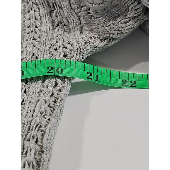 Pink Rose Cable Knit Sweater V-Neck Size Medium Grey Rolled Cuff Classic Preppy - Picture 5 of 6